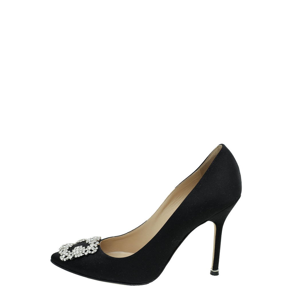 Manolo BlahniK Black Satin Hangisi Crystal Pump 39