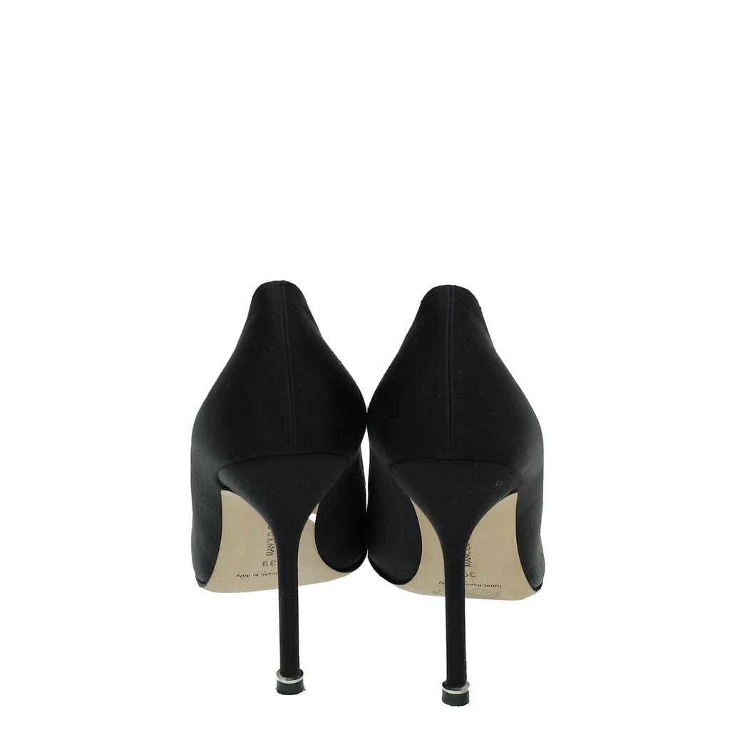 Manolo BlahniK Black Satin Hangisi Crystal Pump 39