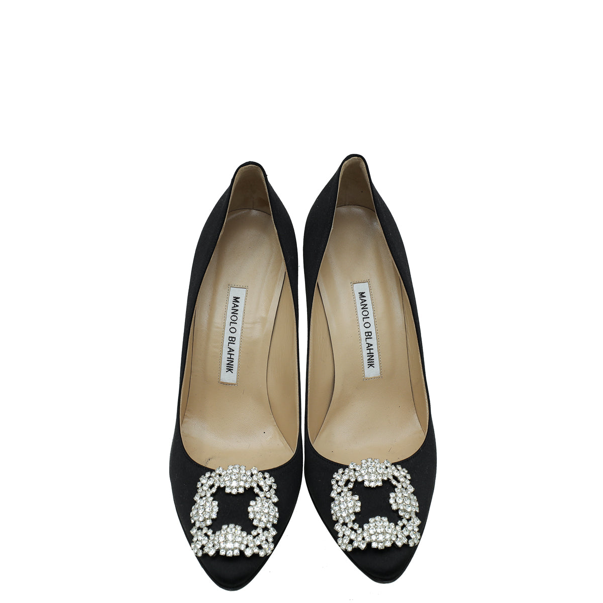 Manolo BlahniK Black Satin Hangisi Crystal Pump 39
