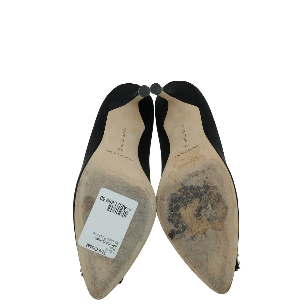 Manolo BlahniK Black Satin Hangisi Crystal Pump 39