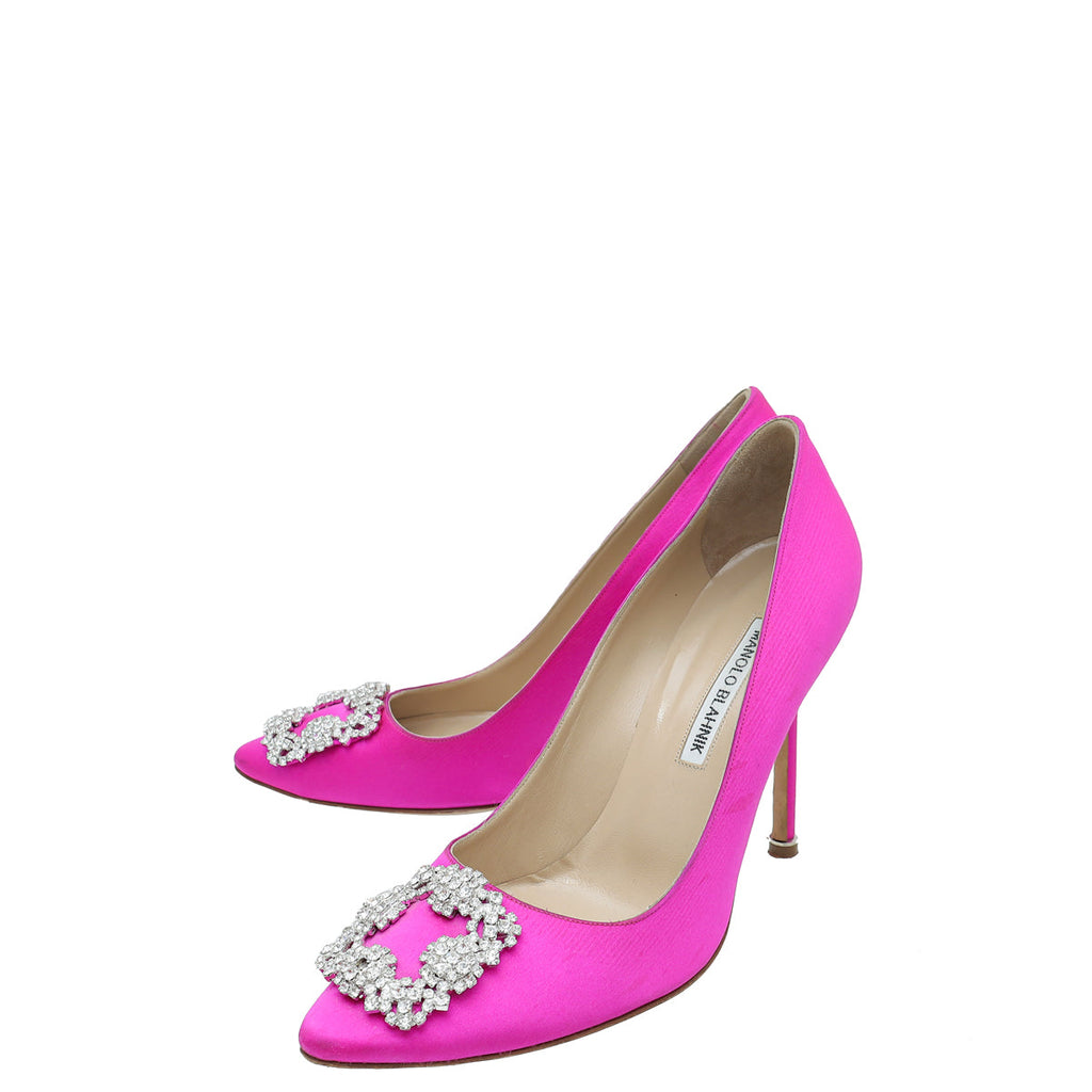 Manolo Blahnik Neon Fuchsia Satin Hangisi Pumps 39