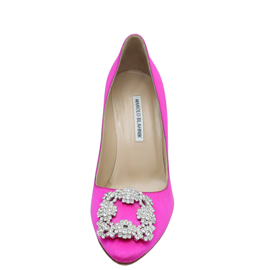 Manolo Blahnik Neon Fuchsia Satin Hangisi Pumps 39