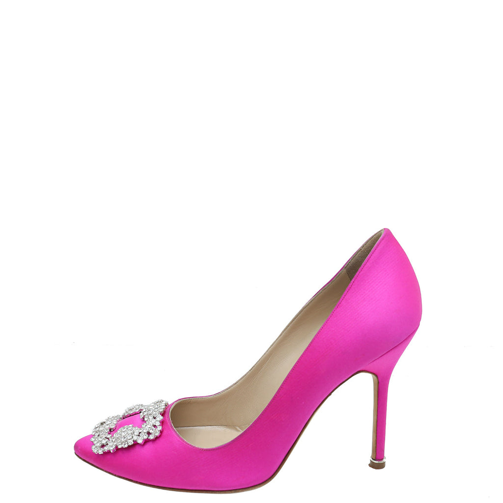 Manolo Blahnik Neon Fuchsia Satin Hangisi Pumps 39