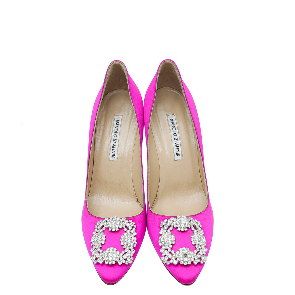 Manolo Blahnik Neon Fuchsia Satin Hangisi Pumps 39