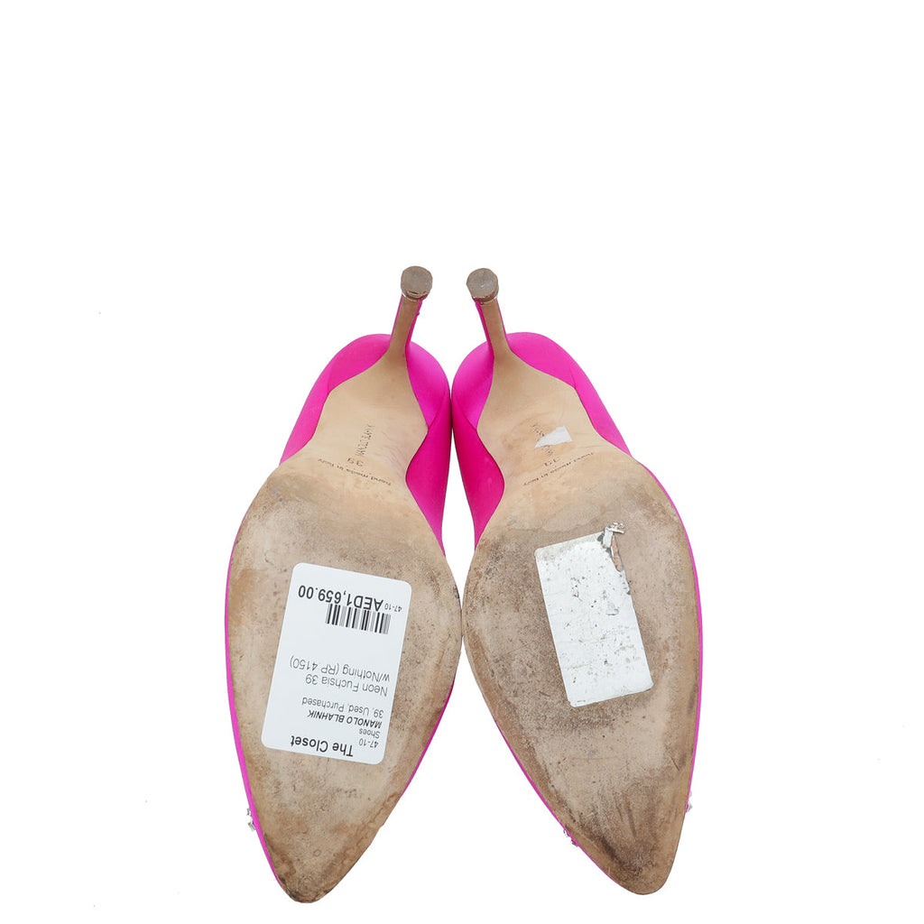 Manolo Blahnik Neon Fuchsia Satin Hangisi Pumps 39