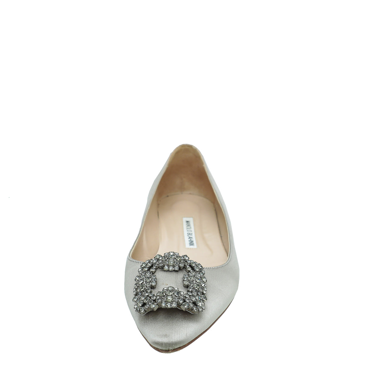 Manolo Blahnik Light Grey Satin Hangisi Flat Ballerina 39