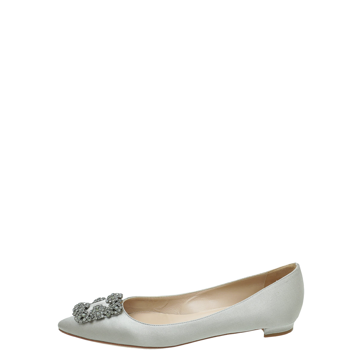 Manolo Blahnik Light Grey Satin Hangisi Flat Ballerina 39