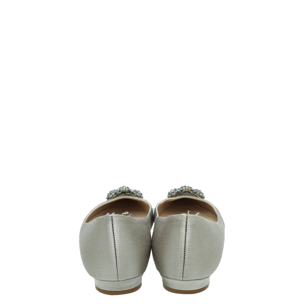 Manolo Blahnik Light Grey Satin Hangisi Flat Ballerina 39
