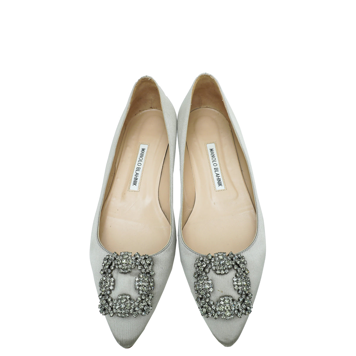 Manolo Blahnik Light Grey Satin Hangisi Flat Ballerina 39