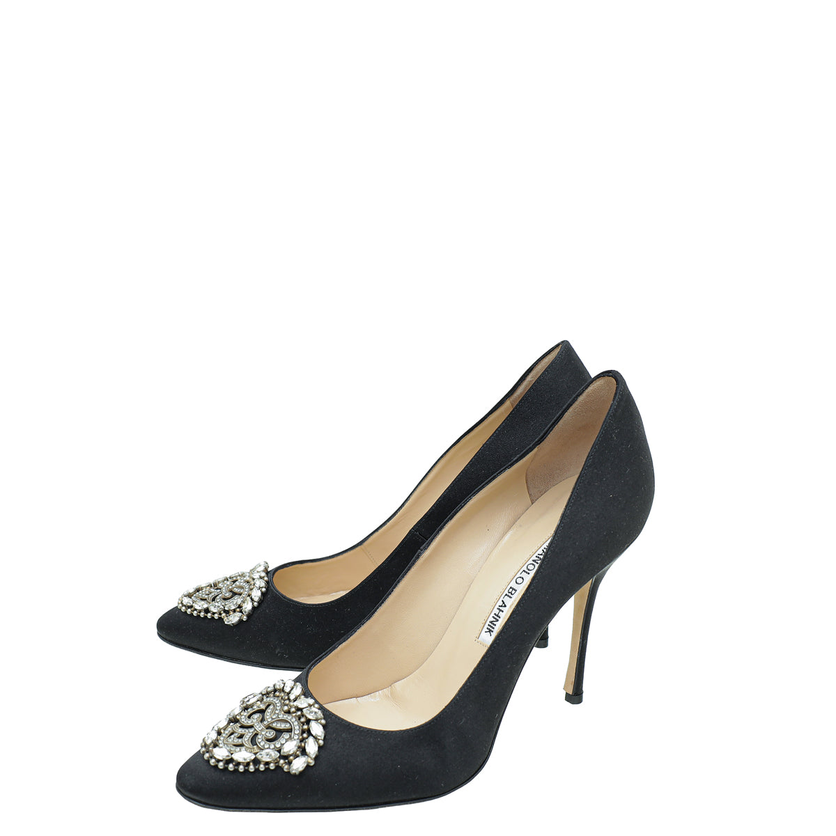 Manolo Blahnik Black Satin Okkava Pumps 39
