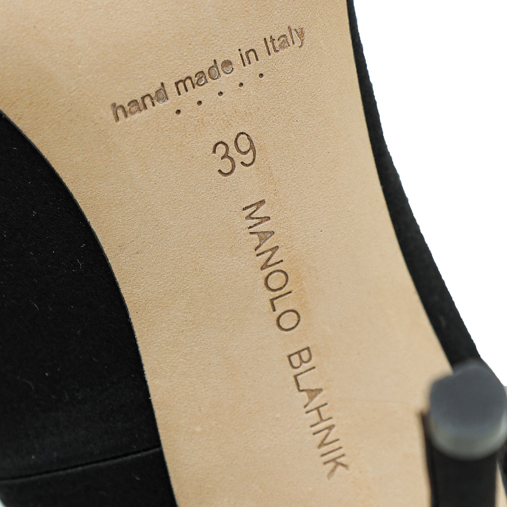 Manolo Blahnik Black Satin Okkava Pumps 39