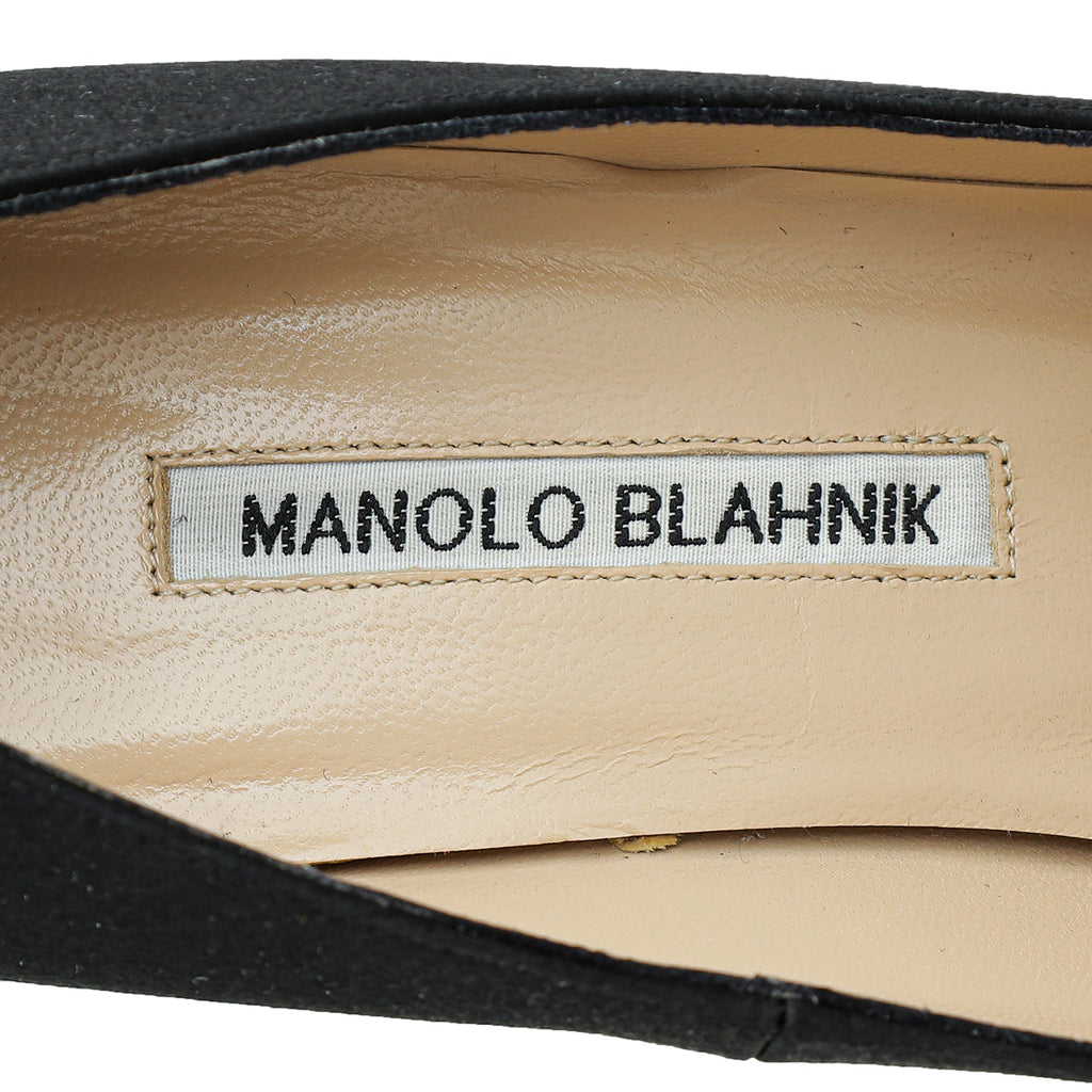 Manolo Blahnik Black Satin Okkava Pumps 39
