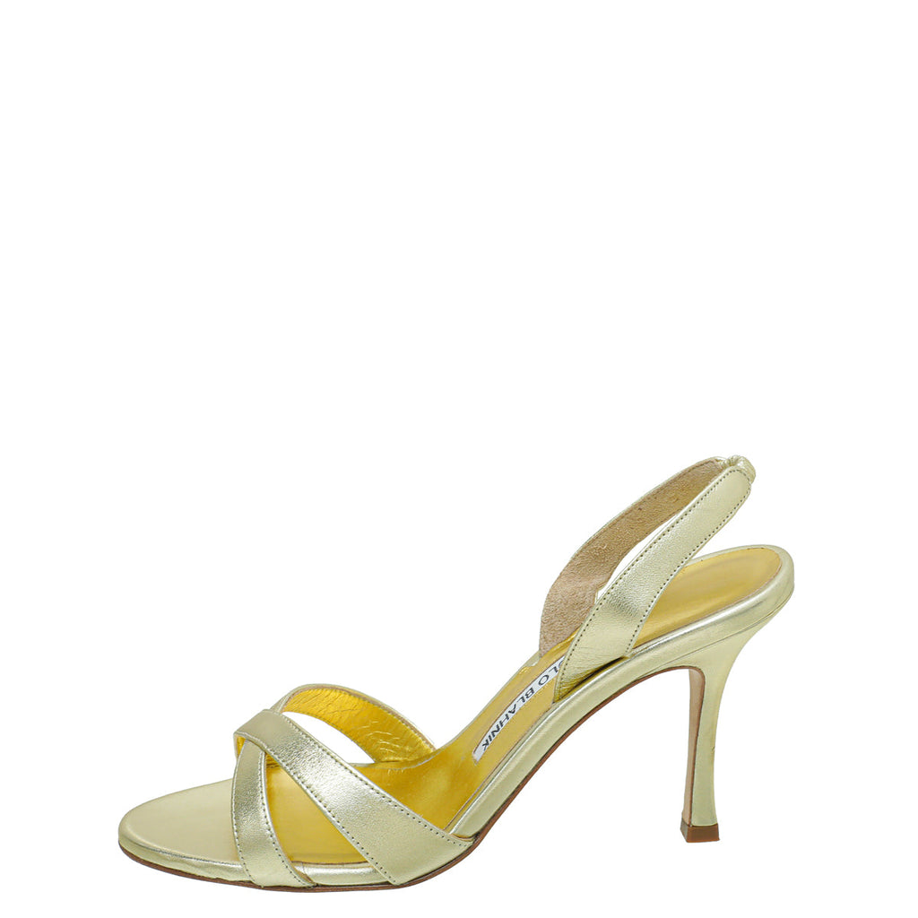 Manolo Blahnik Metallic Gold Callasli Slingback 36.5