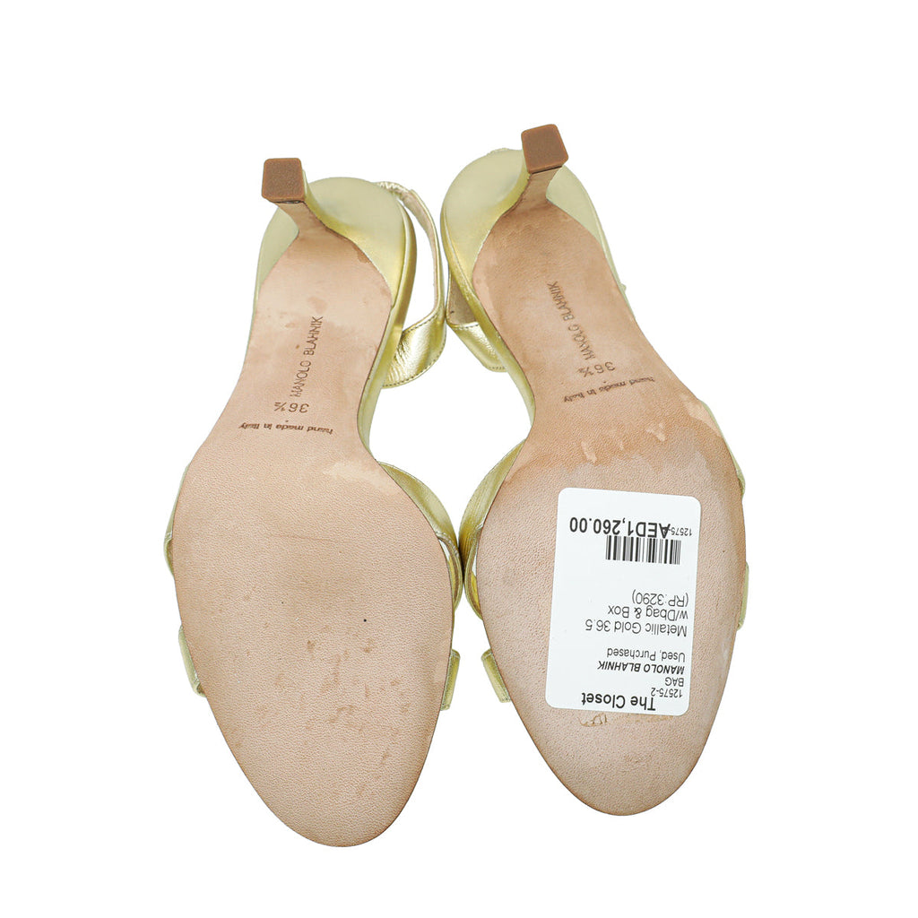 Manolo Blahnik Metallic Gold Callasli Slingback 36.5