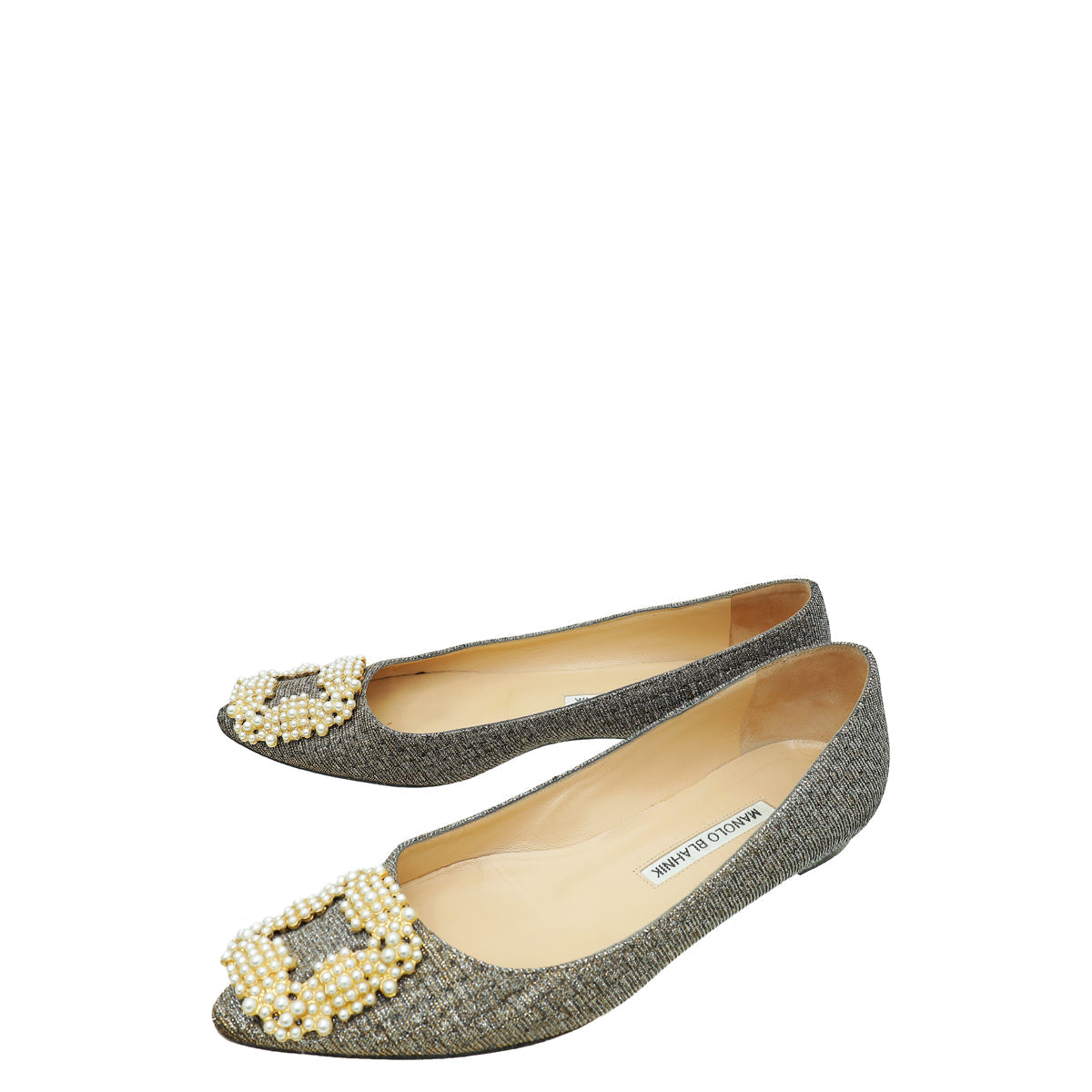 Manolo Blahnik Bicolor Hangisi Pearl Glitter Fabric Flat Ballerina 36