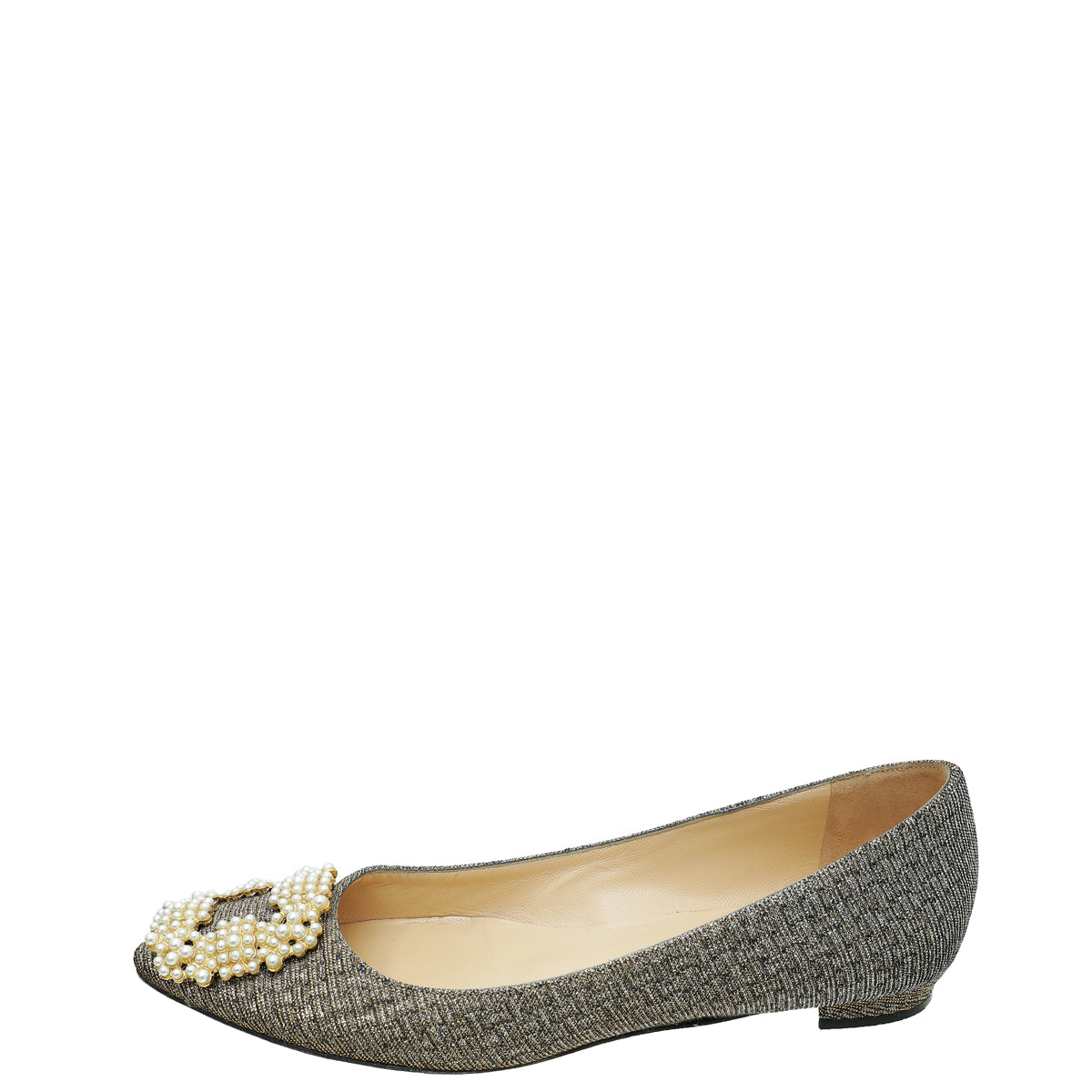 Manolo Blahnik Bicolor Hangisi Pearl Glitter Fabric Flat Ballerina 36