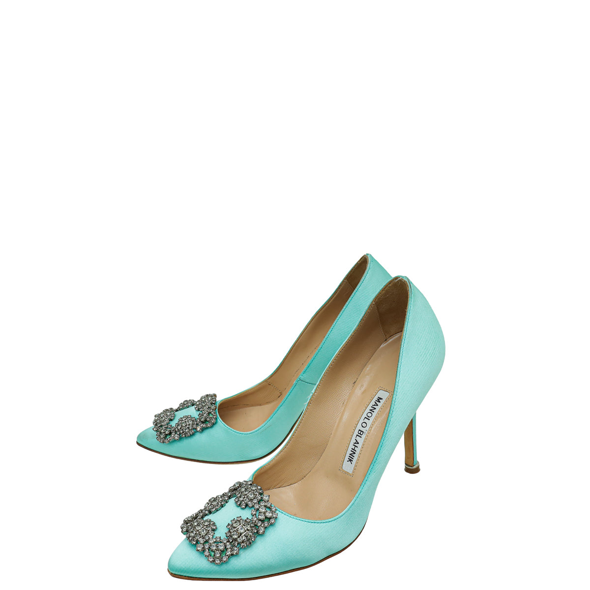 Manolo Blahnik Mint Green Satin Hangisi Pumps 36