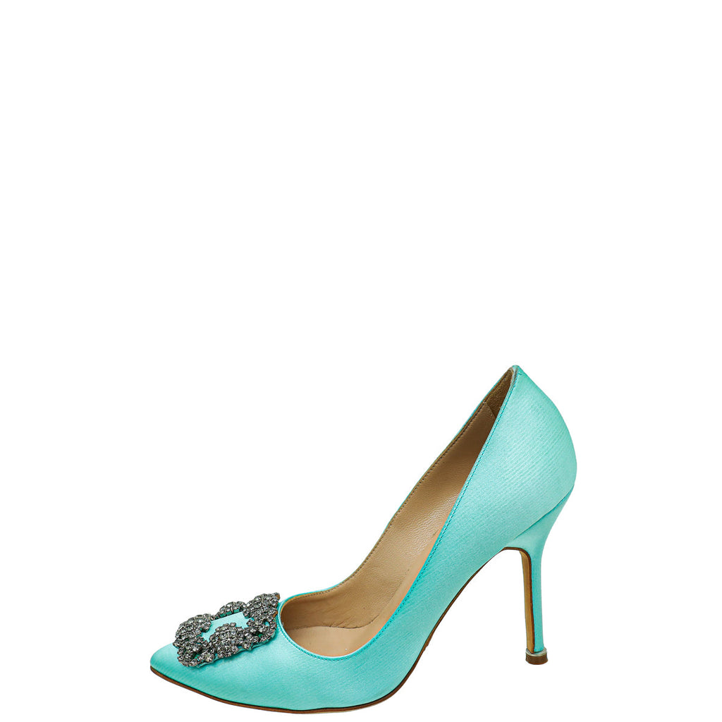 Manolo Blahnik Mint Green Satin Hangisi Pumps 36