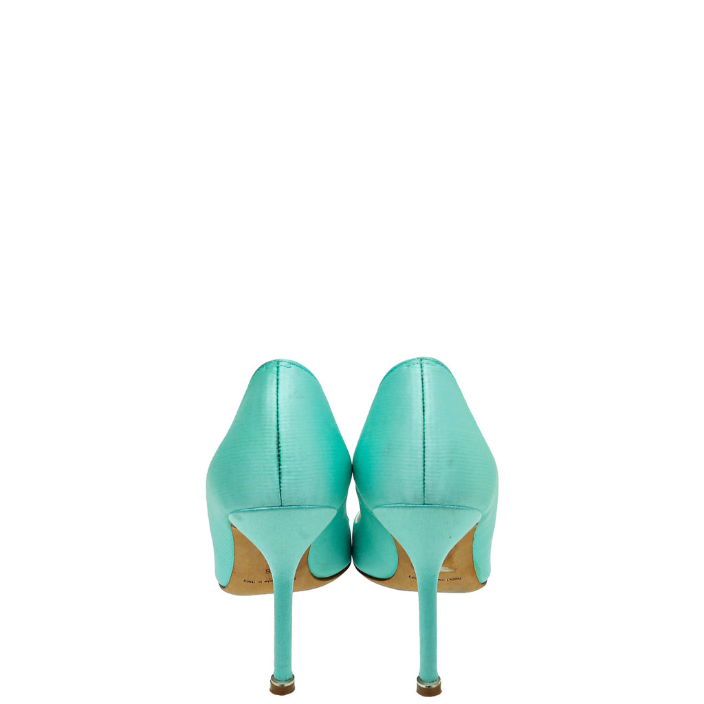 Manolo Blahnik Mint Green Satin Hangisi Pumps 36