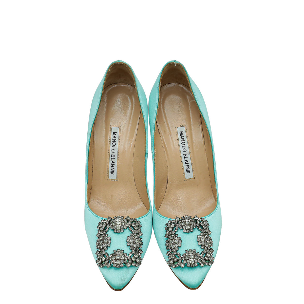 Manolo Blahnik Mint Green Satin Hangisi Pumps 36
