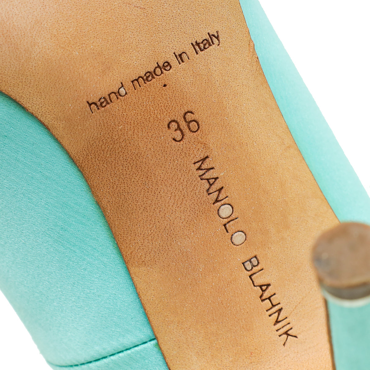 Manolo Blahnik Mint Green Satin Hangisi Pumps 36