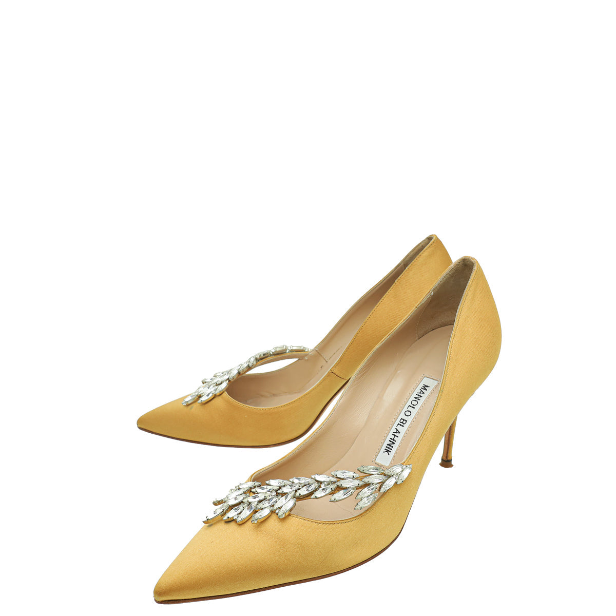 Manolo Blahnik Gold Satin Nadira Pumps 37
