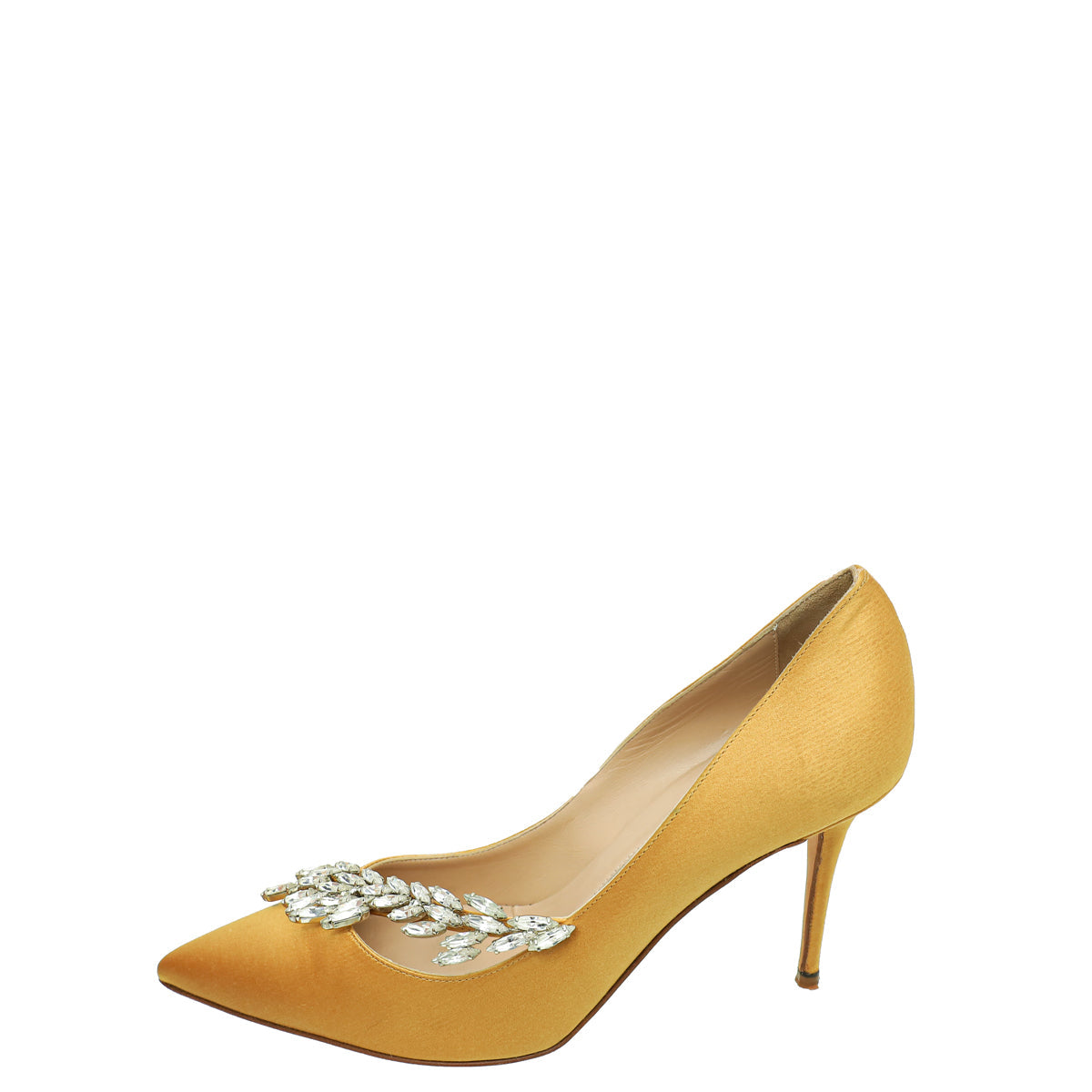 Manolo Blahnik Gold Satin Nadira Pumps 37
