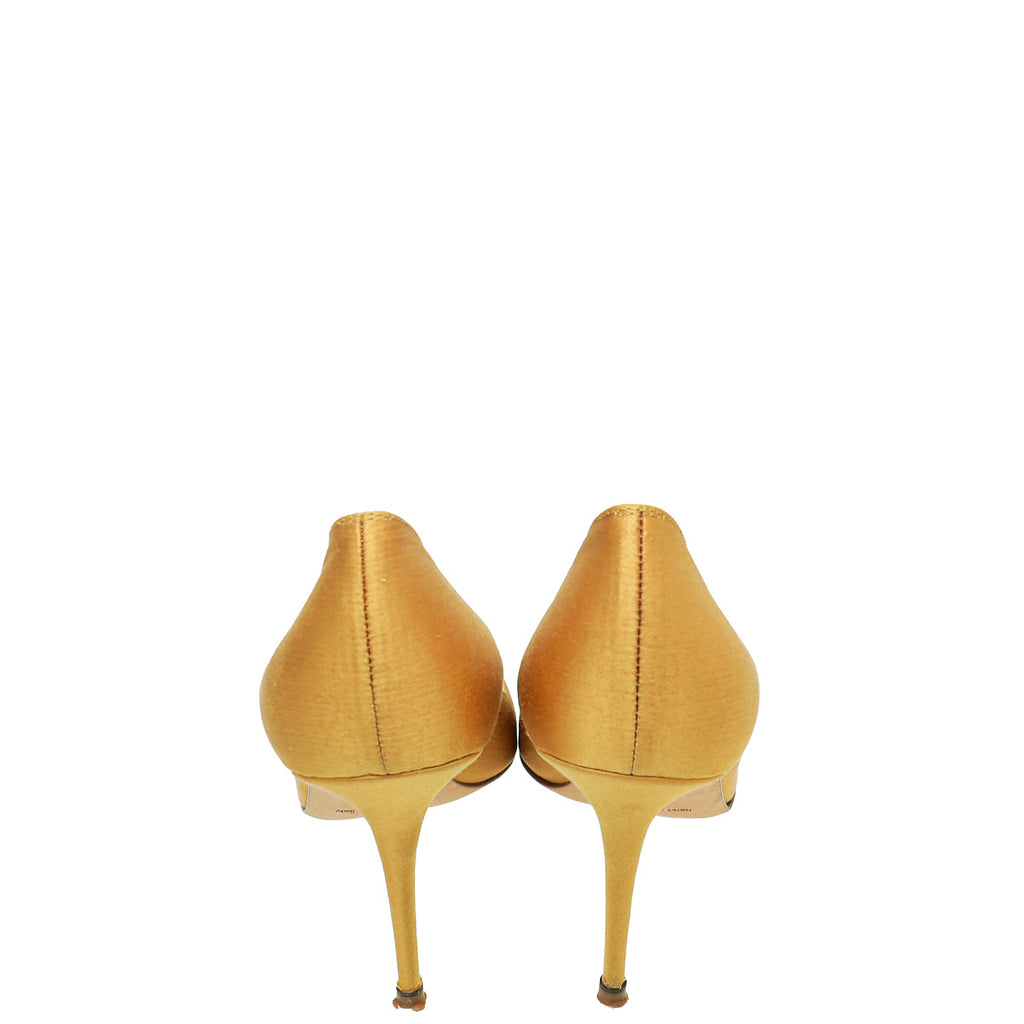 Manolo Blahnik Gold Satin Nadira Pumps 37