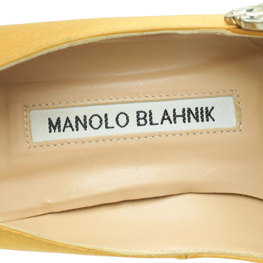 Manolo Blahnik Gold Satin Nadira Pumps 37