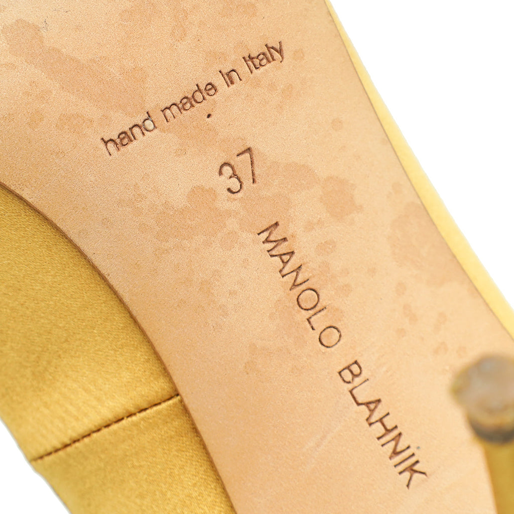 Manolo Blahnik Gold Satin Nadira Pumps 37