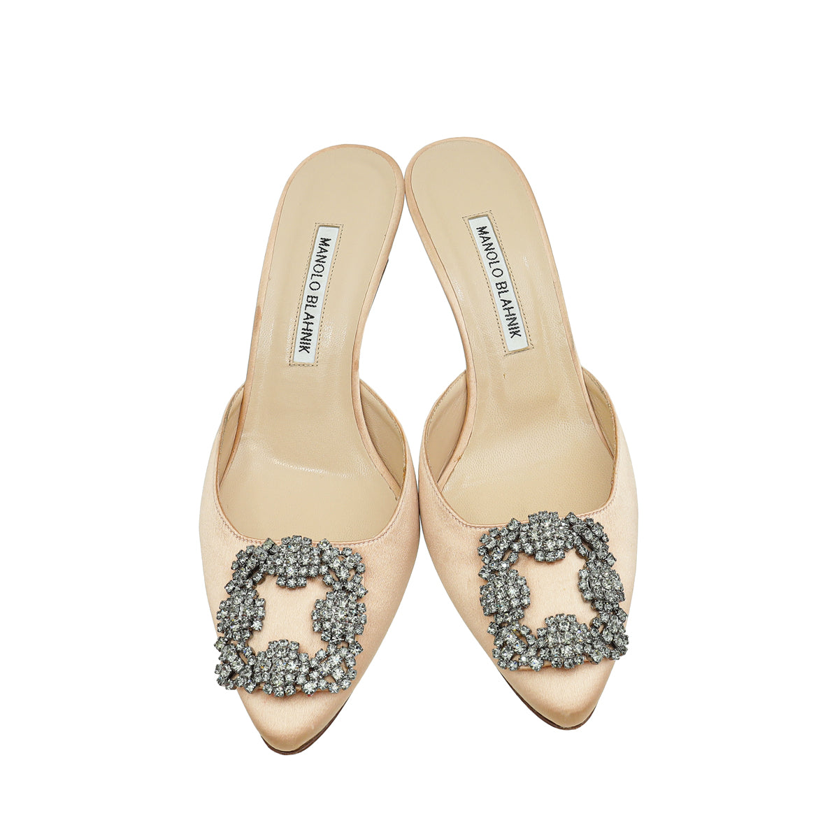 Manolo Blahnik Peach Satin Hangisi Mules 38.5