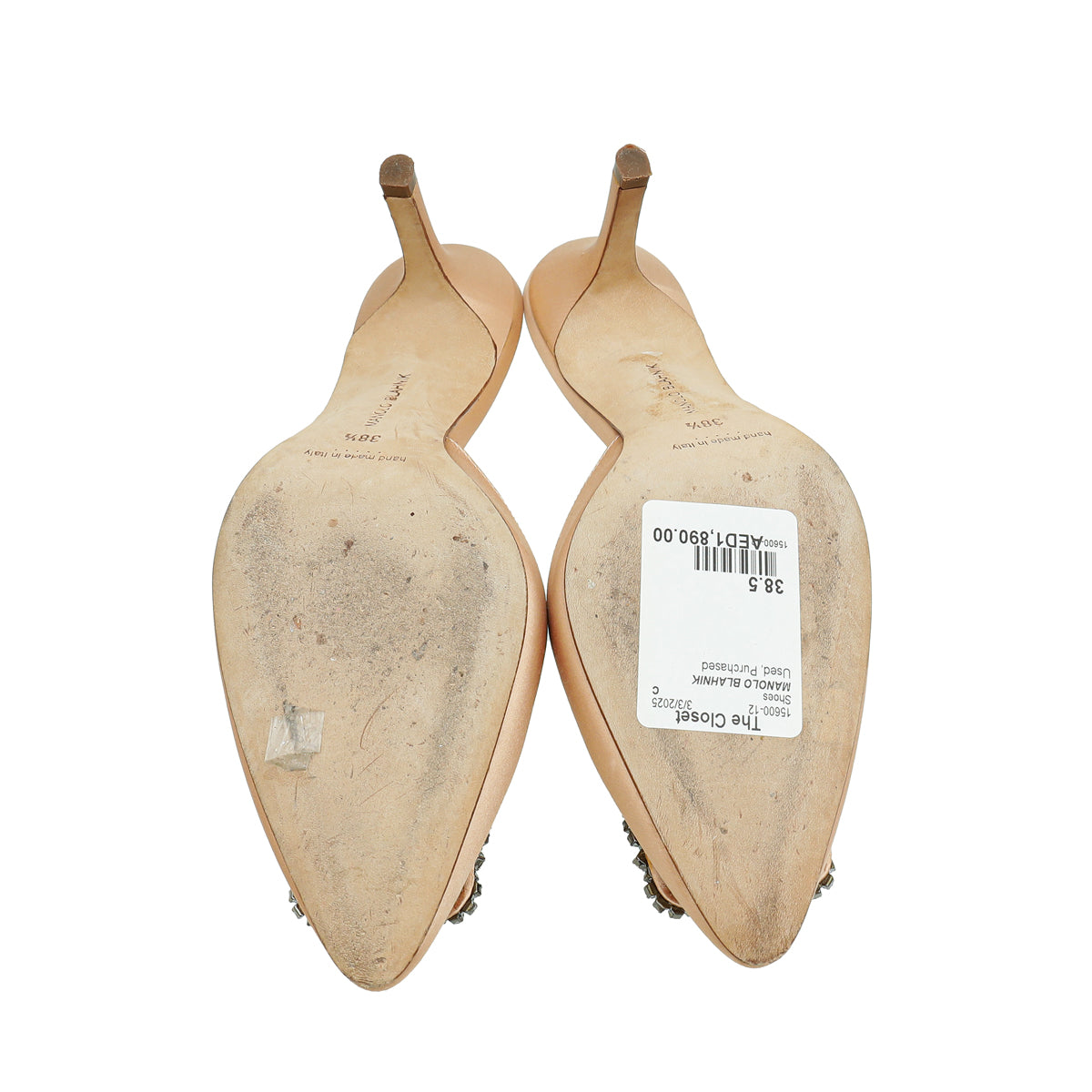 Manolo Blahnik Peach Satin Hangisi Mules 38.5