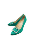 Manolo Blahnik Green Satin Olek Crystal Pumps 38