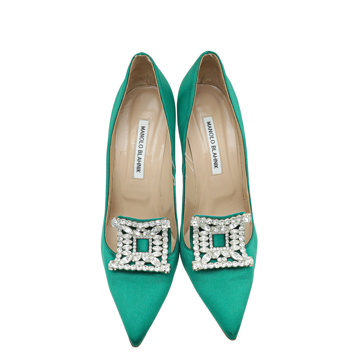 Manolo Blahnik Green Satin Borlak Pumps 39.5