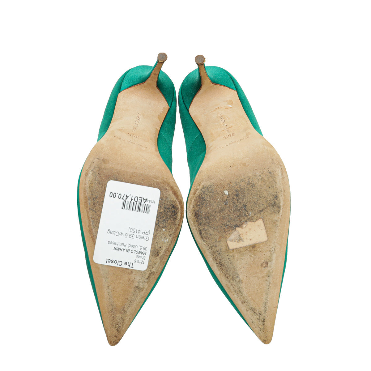 Manolo Blahnik Green Satin Borlak Pumps 39.5
