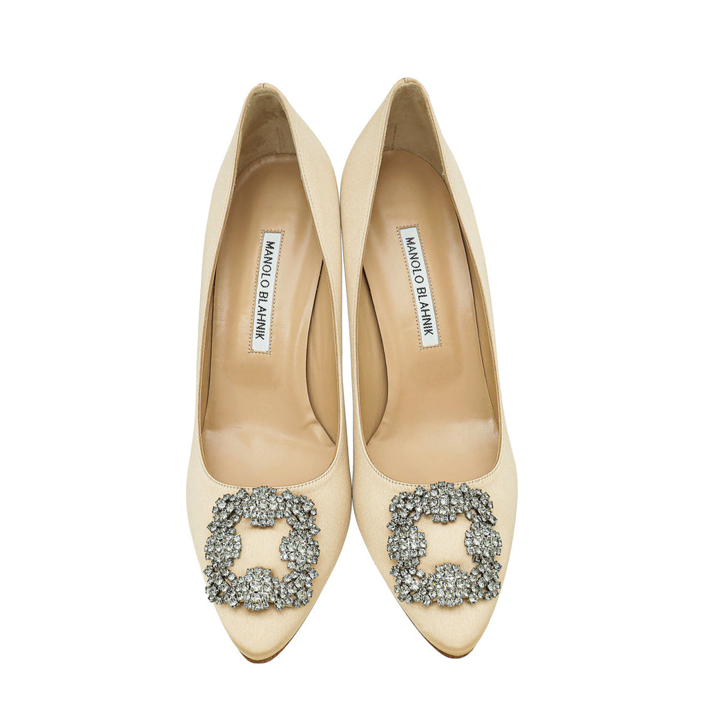 Manolo Blahnik Champaign Satin Hangisi Pump 39.5