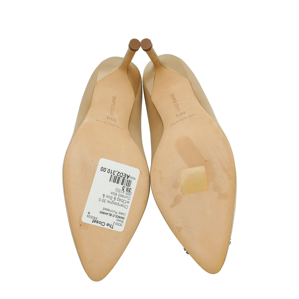 Manolo Blahnik Champaign Satin Hangisi Pump 39.5