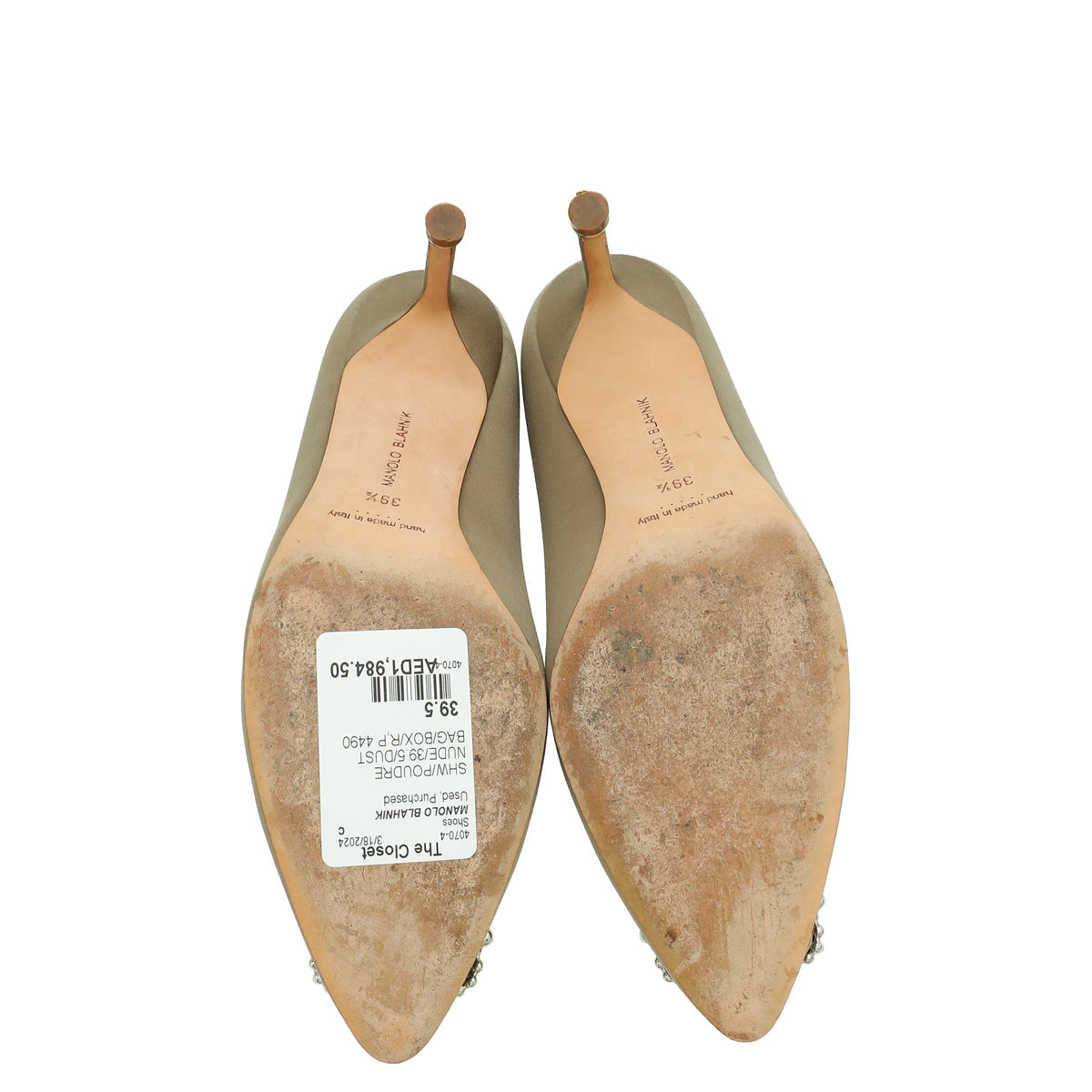 Manolo Blahnik Poudre Nude Satin Pearl Embellished Hangisi Pump 39.5