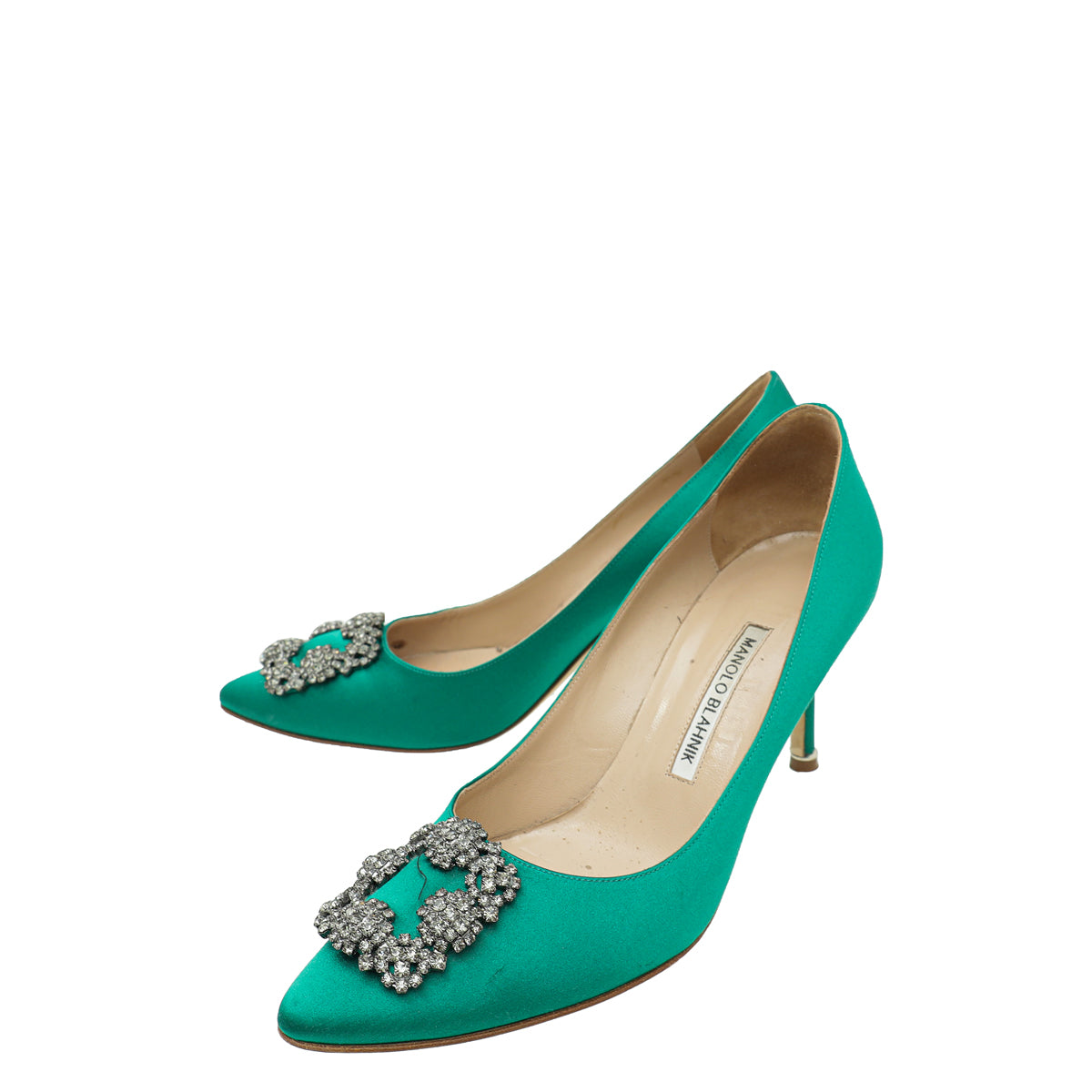 Manolo Blahnik Green Hangisi Satin Pump 39.5