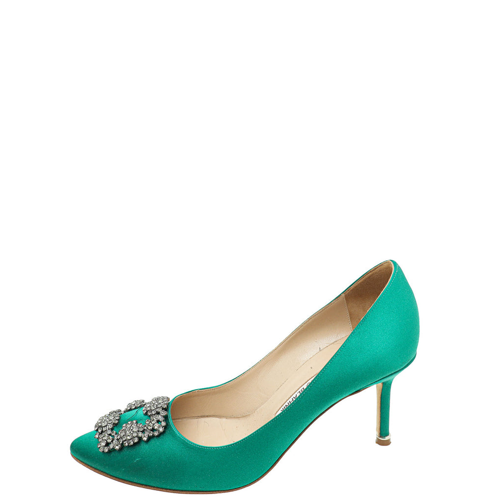 Manolo Blahnik Green Hangisi Satin Pump 39.5