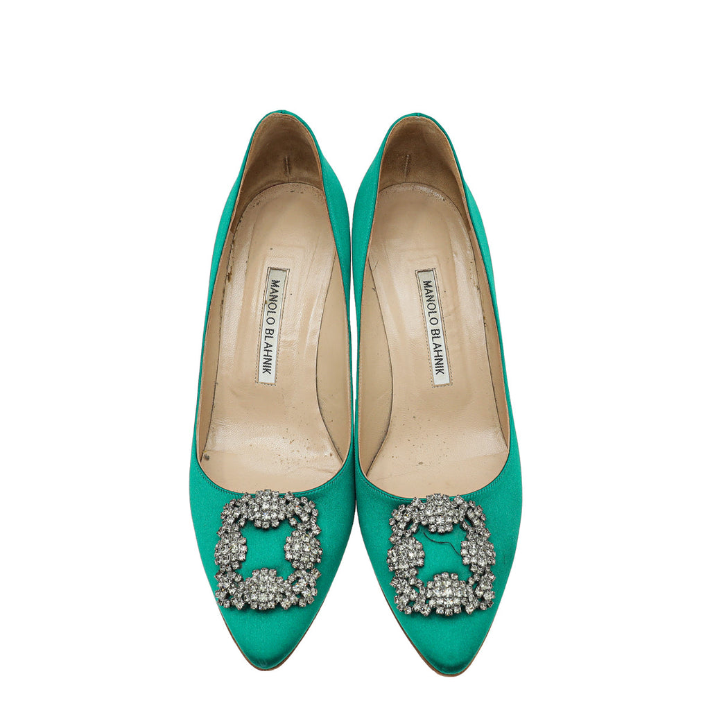Manolo Blahnik Green Hangisi Satin Pump 39.5