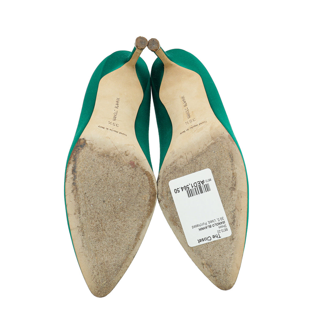 Manolo Blahnik Green Hangisi Satin Pump 39.5