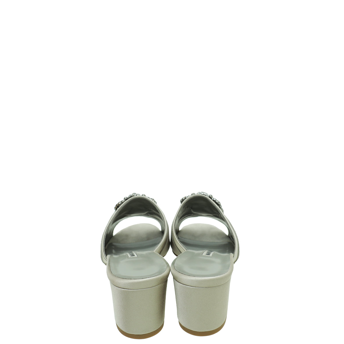 Manolo Blahnik Light Grey Satin Hangisi Mules 39