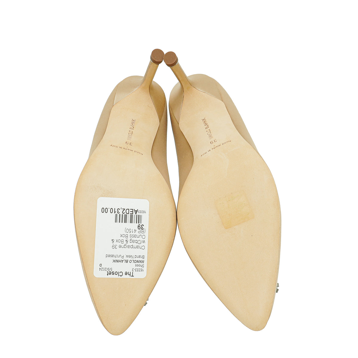 Manolo Blahnik Champaign Satin Hangisi Pump 39