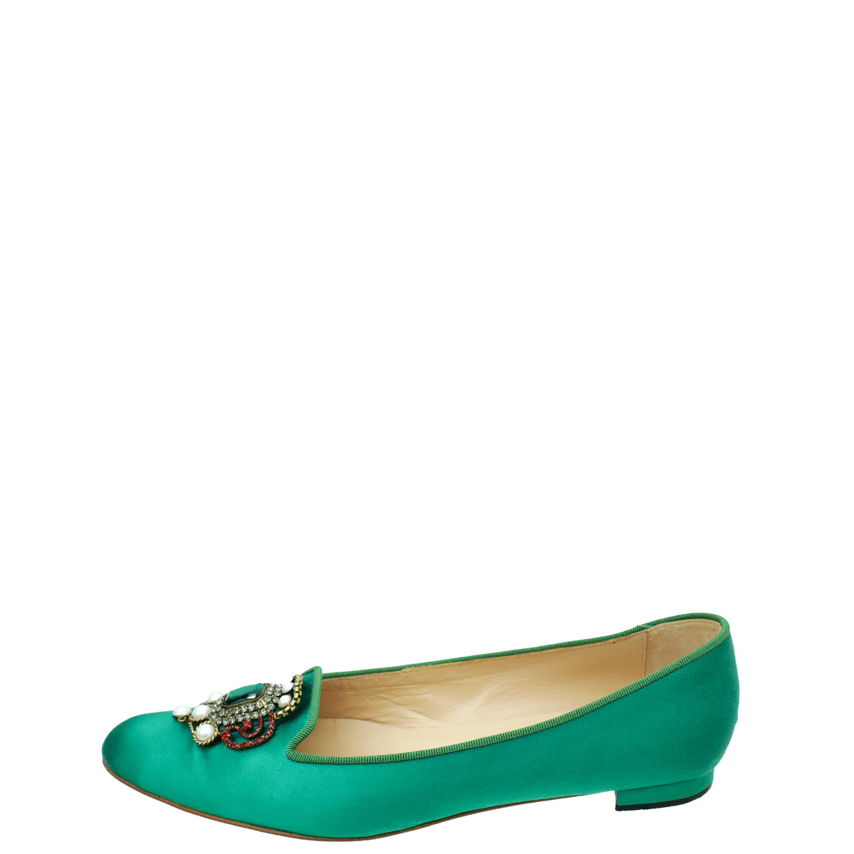 Manolo Blahnik Emerald Green Satin Eufrasia Flat Ballerina 40