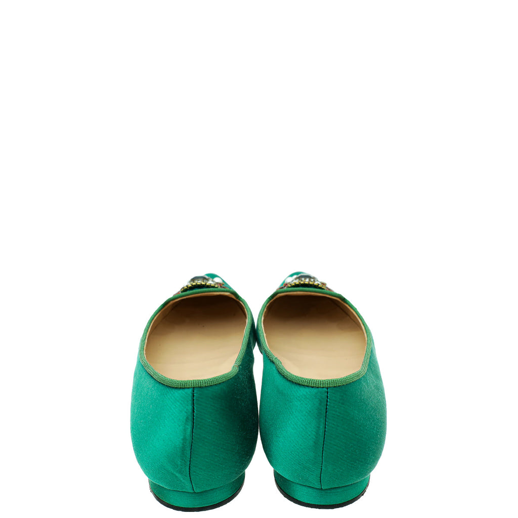 Manolo Blahnik Emerald Green Satin Eufrasia Flat Ballerina 40