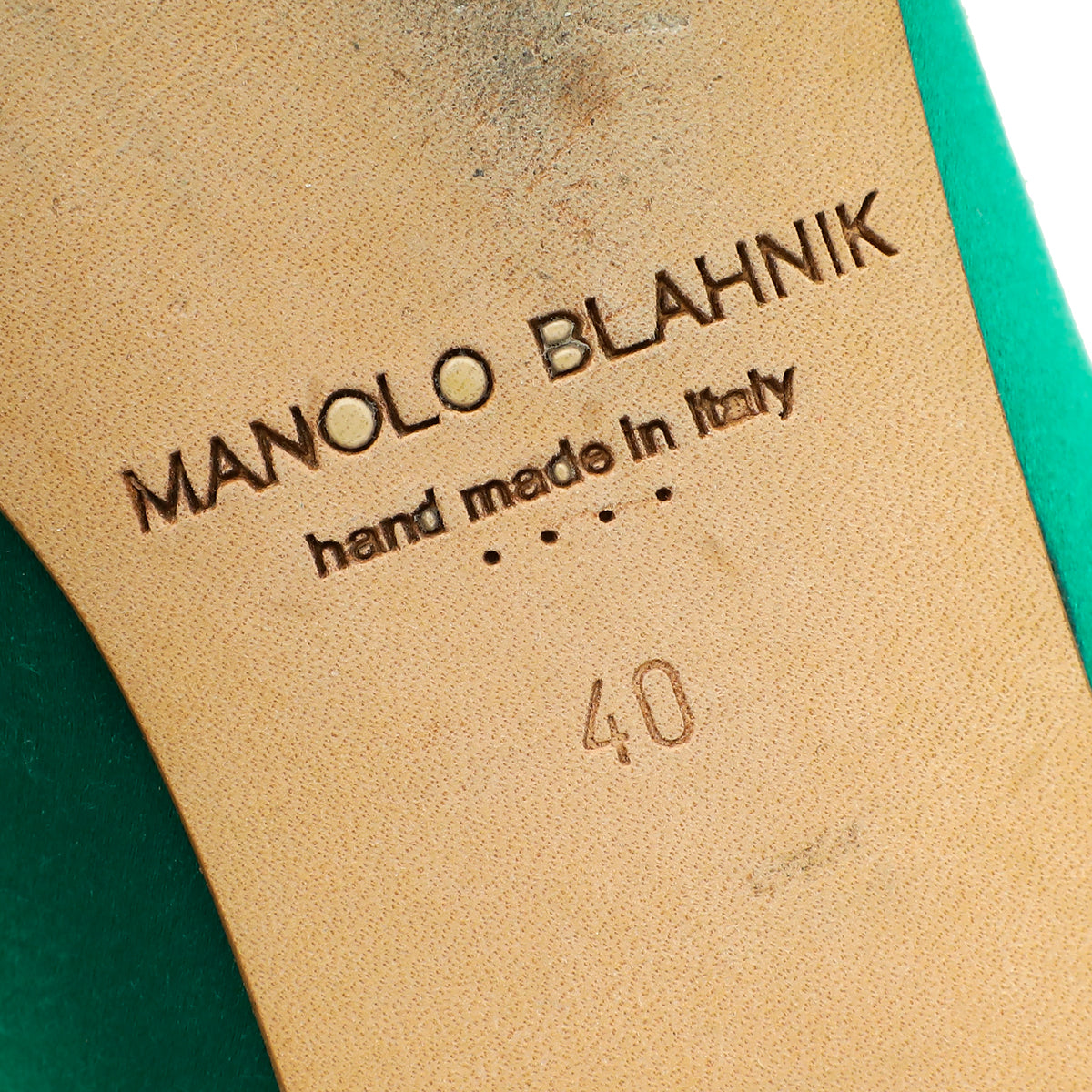 Manolo Blahnik Emerald Green Satin Eufrasia Flat Ballerina 40