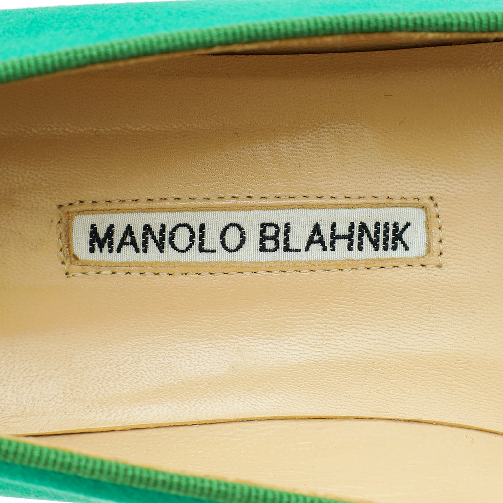 Manolo Blahnik Emerald Green Satin Eufrasia Flat Ballerina 40