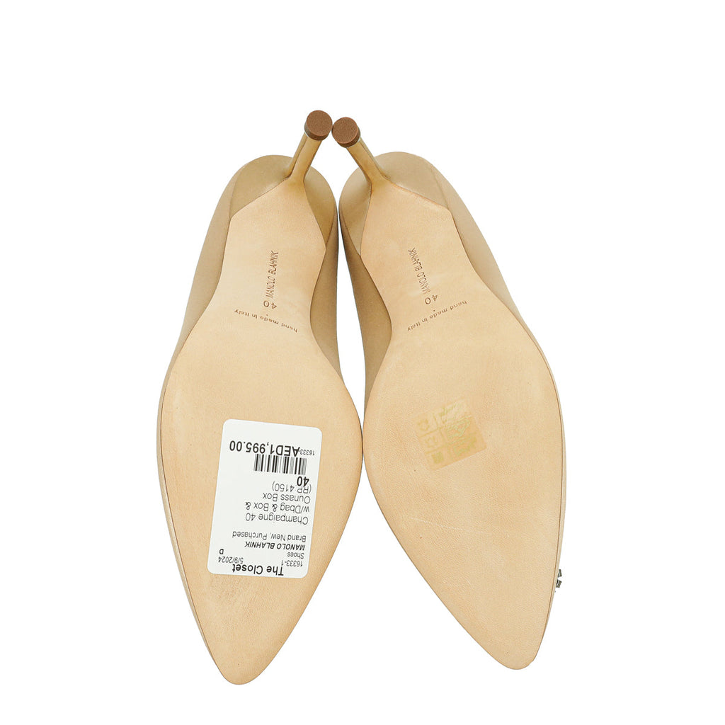 Manolo Blahnik Champaign Satin Hangisi Pump 40