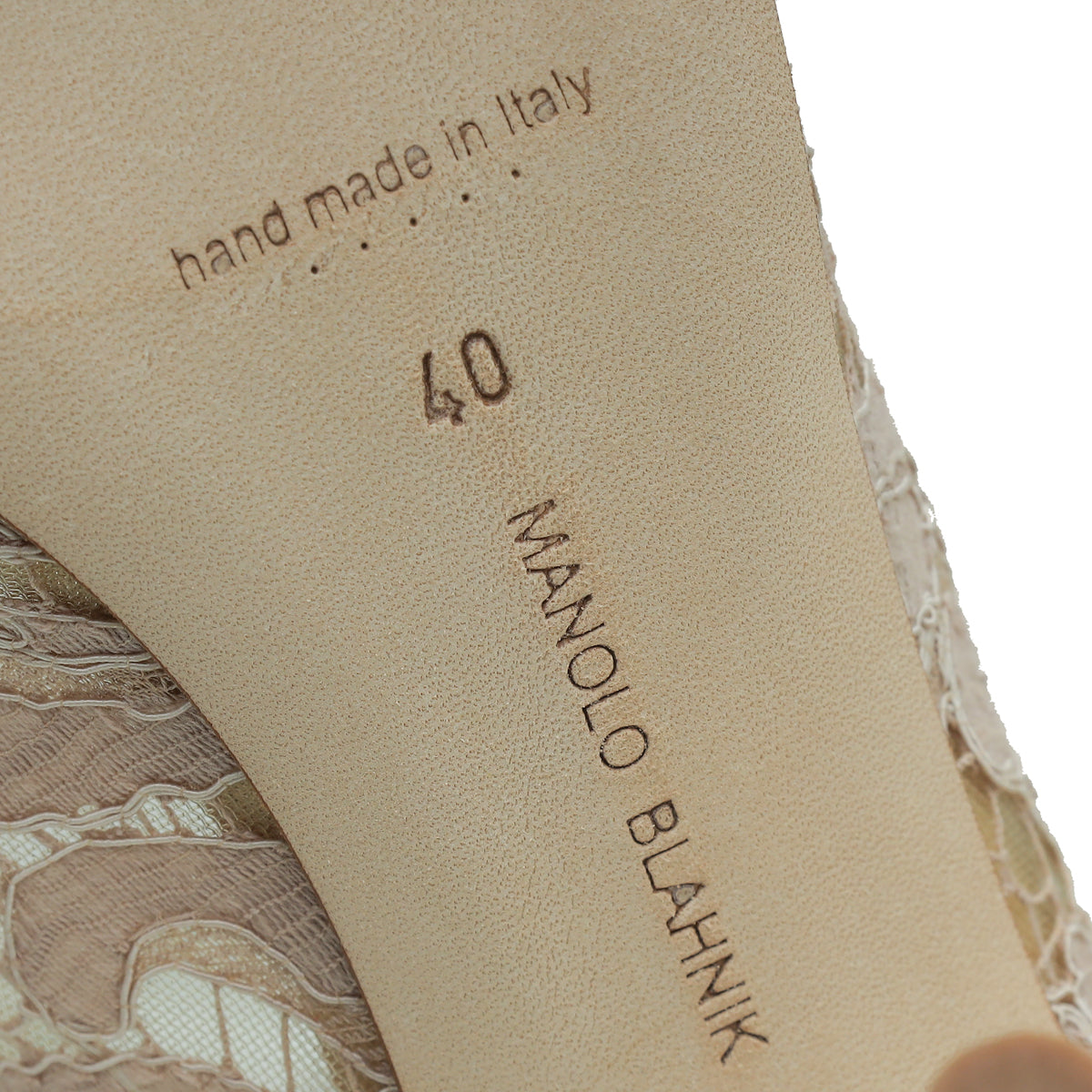 Manolo Blahnik Powder Nude Lace Embellished Hangisi Pump 40